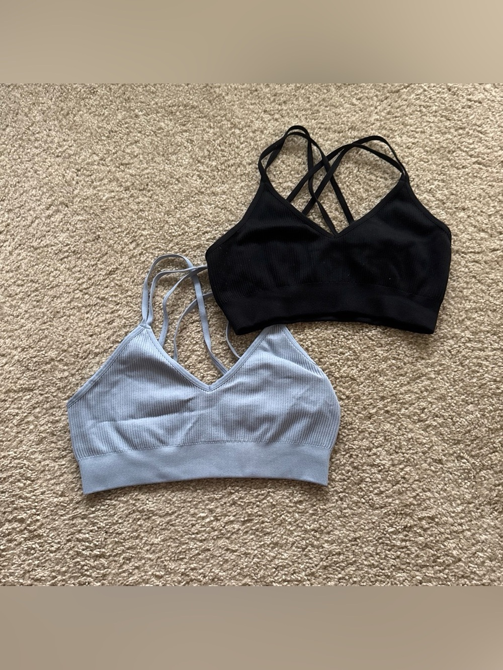 aerie Ribbed Strappy Bralette Duo - Black & Light Blue